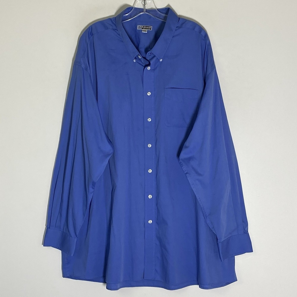Edwards Signature Shirt Mens 4XL 37 Blue Button Down Casual Cotton Classic Comfy